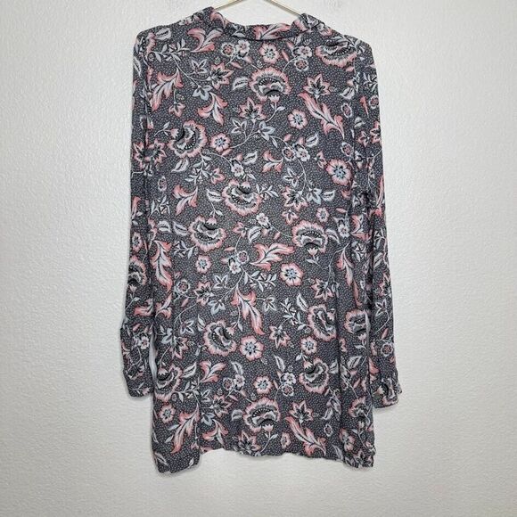 J. Jill Tunic Top Medium Marvelflor Floral Blouse Button-Up Long Sleeve Slits - Picture 9 of 9
